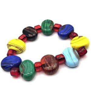 Vintage 90s Bright Colorful Blown Glass Chunky Bohemian Bracelet 7in